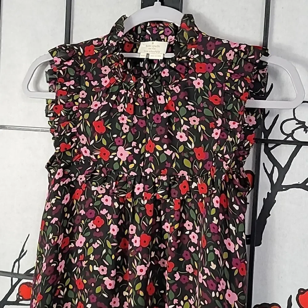Kate Spade Boho Floral Ruffle Yoke Sleeveless Blouse